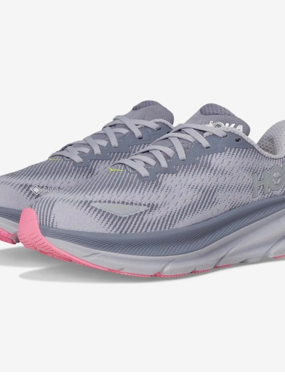 Hoka Women's Grey Mesh Slip-On with Pink Outsole and Lime Heel Tab - Picture 11 of 15